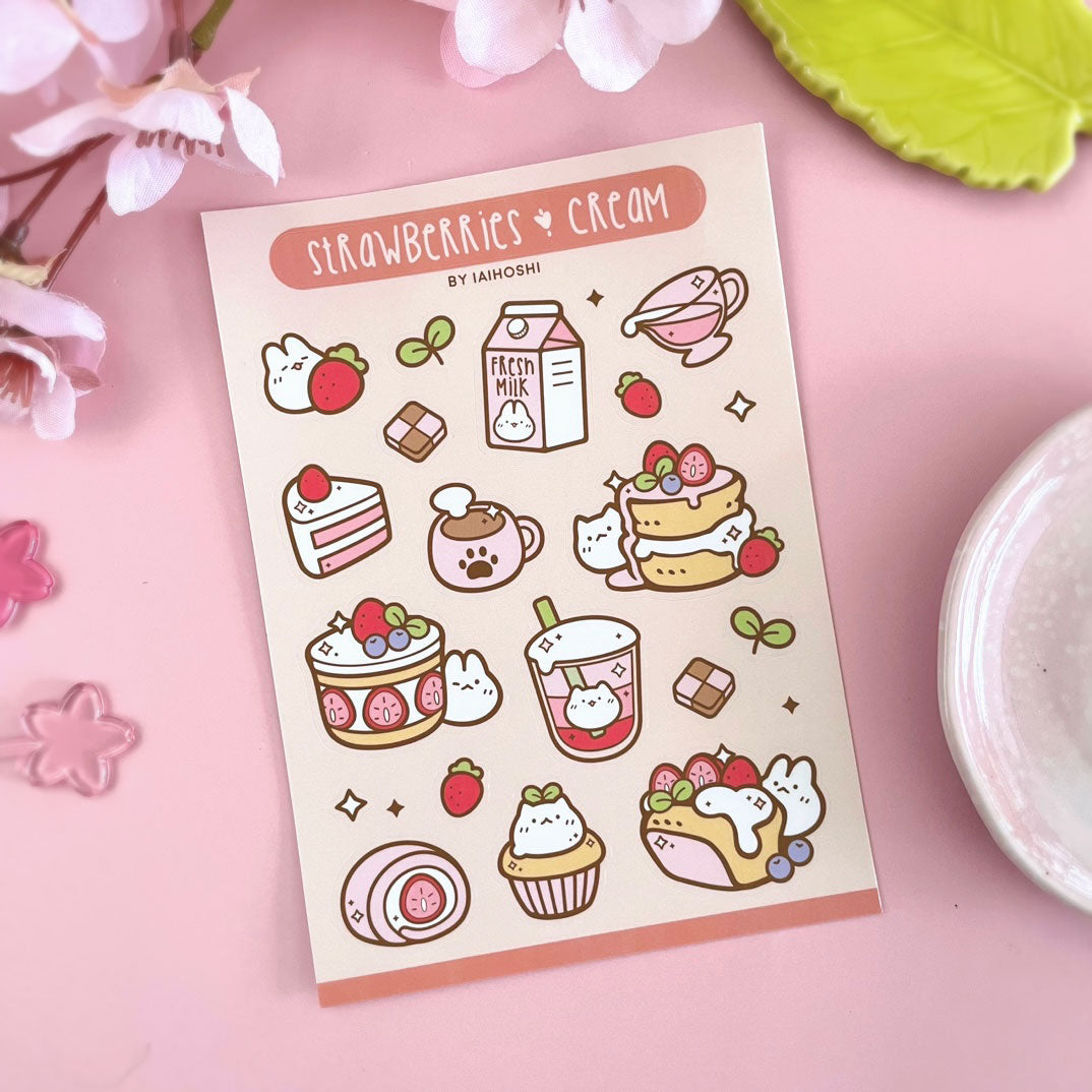 Nyan & Buns Cafe: Strawberries & Cream Sticker Sheet
